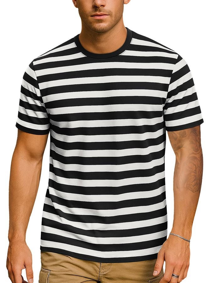 Zengjo Black and White Striped Shirt Men(L,Black&White WD) - Image 2