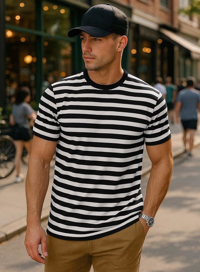 Zengjo Black and White Striped Shirt Men(L,Black&White WD) - Image 3