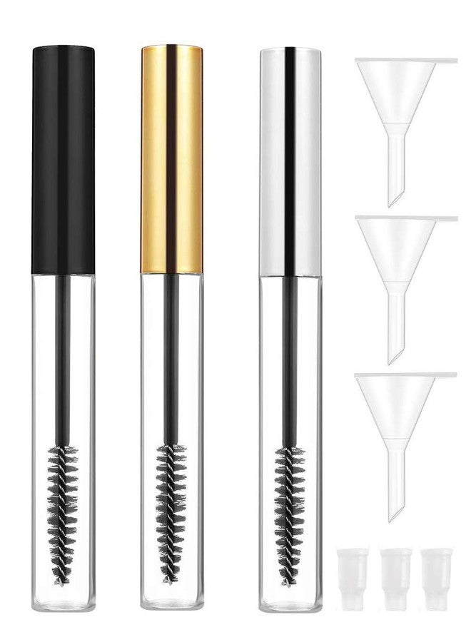 Gugzy 10ml Empty Plastic DIY Mascara Tube Eyelash Cream Wand Container Bottle Vials With Brush with Plugs | Funnels for Castor Oil | Eyelash Growth Makeup Containers (3 Pieces with Funnels) - Image 1