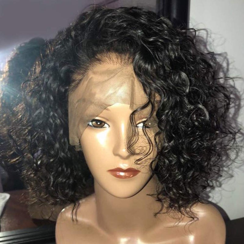 Hair Curly Short Lace Front Wig Brazilian Virgin Hair with Baby Hair Remy Curly Bob Front Lace Wig Pre Plucked Hairline for Black Women Natural Color 150 Density 10 Inches 13x4 Size