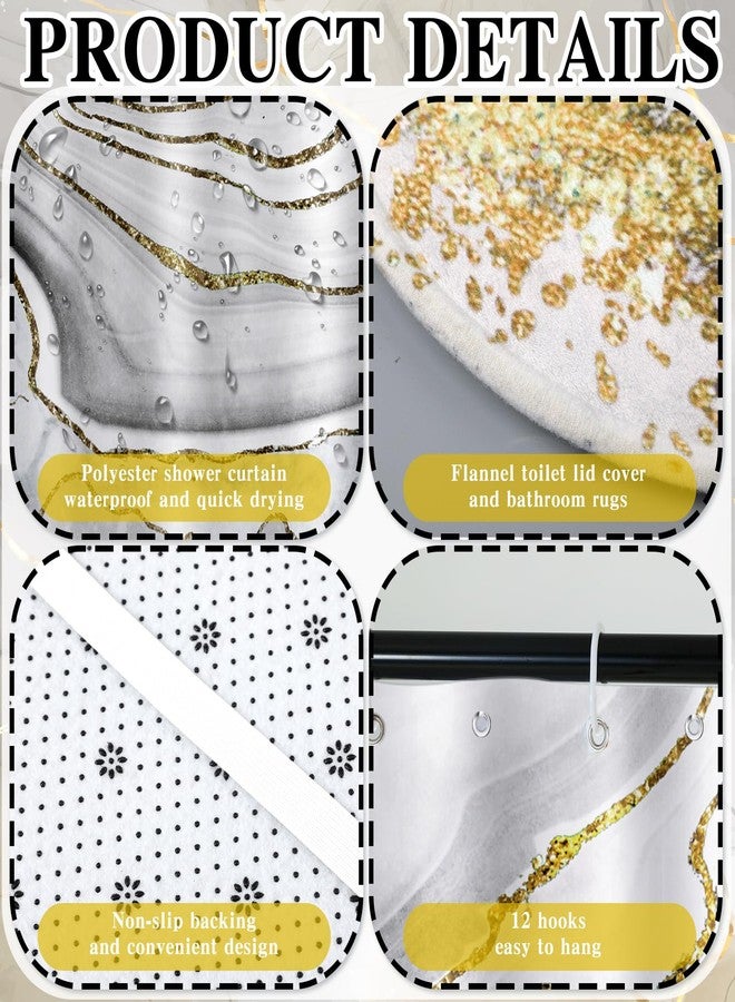 Honoson 8 Pcs Marble Shower Curtain Set with Rugs and Kitchen Towels Marble Farmhouse Shower Curtain Bathroom Set for Farmhouse Country Summer Halloween Housewarming Gifts Decor - Image 5