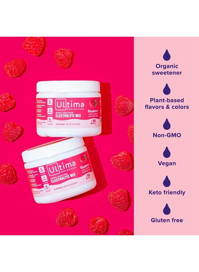 Ultima Replenisher - Raspberry Electrolyte Powder, New Formula, 30 Serving Canister (Net Wt.3.4 OZ(96 g) - Image 1