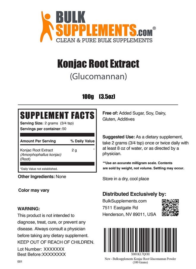 BulkSupplements Konjac Root Extract Powder Konjac Root Powder Glucomannan Powder Konjac Powder Fiber Supplement Powder 2G (2000Mg) Per Serving 50 Servings (100 Grams 3.5 Oz)  - Image 3