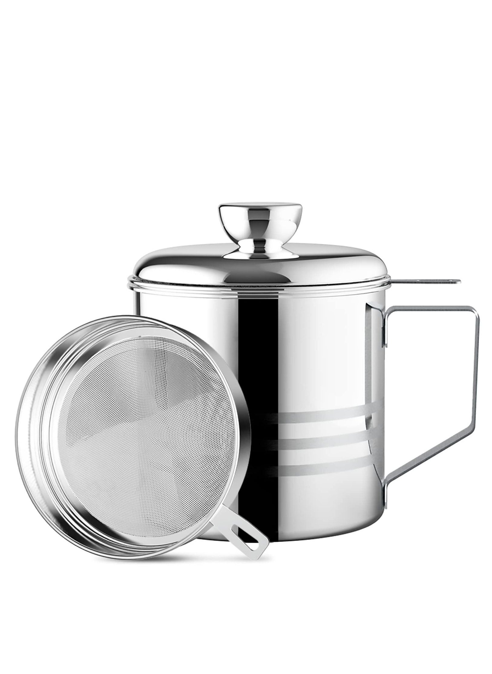 1.2L Oil Strainer Container, Stainless Steel Kitchen Cooking Storage Pot Grease Keeper with Detachable Fine Mesh Filter 