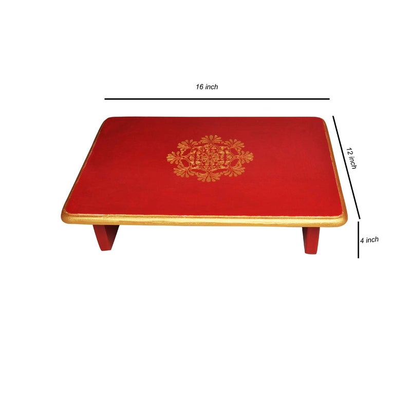 The Victory Decoration Wooden Decorative Red Color Navratry poojanDiwali PoojaX mas and All Indian Festivals Decorations Chowki Stool 16 X 12 X 4 Inches - Image 2