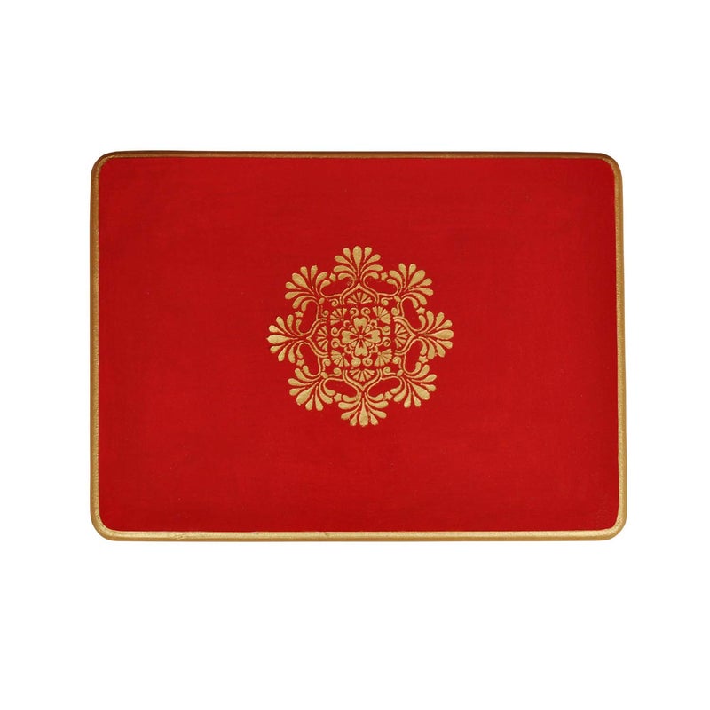 The Victory Decoration Wooden Decorative Red Color Navratry poojanDiwali PoojaX mas and All Indian Festivals Decorations Chowki Stool 16 X 12 X 4 Inches - Image 3