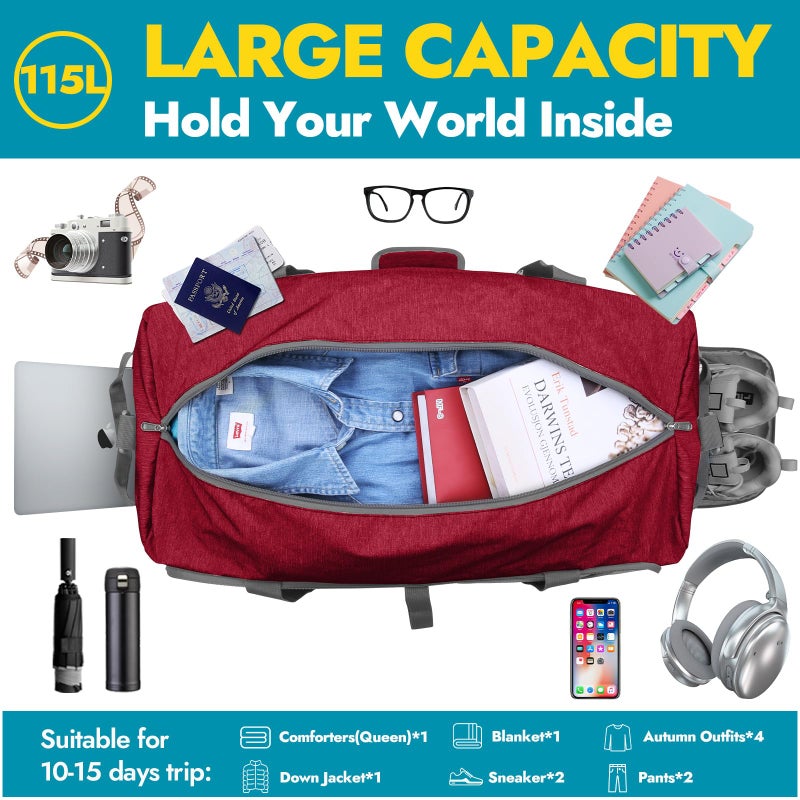 Canway 115L Travel Duffel Bag, Foldable Weekender Bag with Shoes Compartment for Men Women Water-proof & Tear Resistant - Image 3