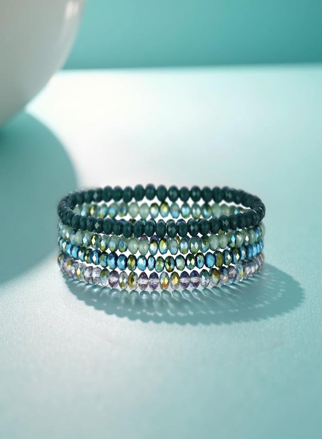 سوار خرز بوهيمي من بينغيونغ تشانغ، سوار خرز كريستالي للشاطئ (4 قطع) أخضر داكن - Image 2