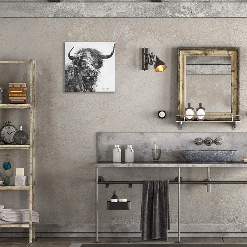 Woxfcart Abstract Tree Pictures Wall Art Gray Modern Artwork with Gold Decor Painting Prints on Canvas for Bathroom Bedroom Walls Decoration 12x12 - Image 2
