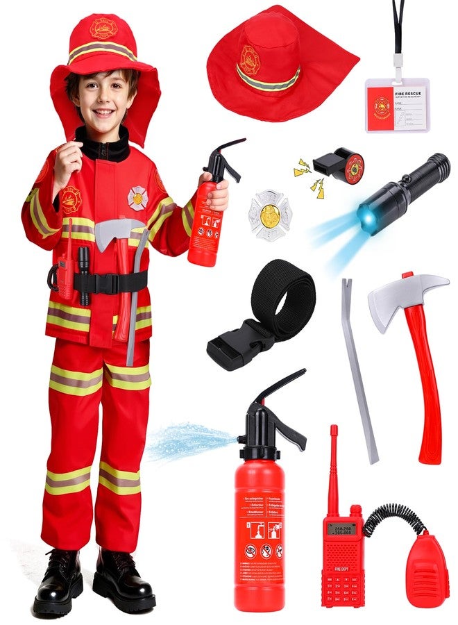 LOYO Firefighter Costume for Kids - Fireman Halloween Costumes for Toddler Boy, Dress Up Clothes for Kids 3-12 Pretend Play (Red, 5-7 Years) - Image 1