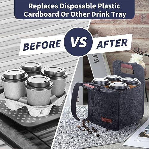 Foyego 4 Cup Drink Carrier with Handle, Reusable Insulated Drink Caddy Drink Holder for Car, Folding Portable Coffee Cup Holder Bag for Travel and Delivery - Image 4