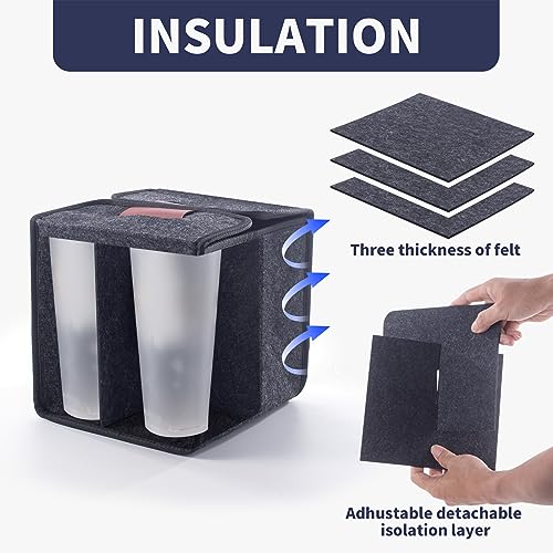 Foyego 4 Cup Drink Carrier with Handle, Reusable Insulated Drink Caddy Drink Holder for Car, Folding Portable Coffee Cup Holder Bag for Travel and Delivery - Image 2