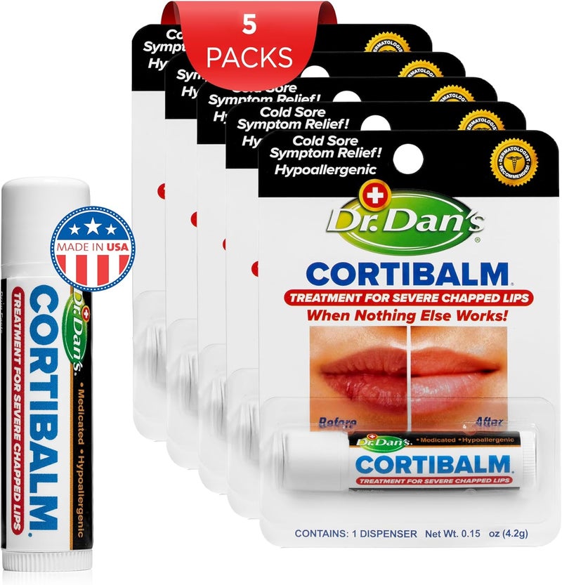 Dr. Dans Dr. Dan's Pack of 5 CORTI BALM Lip Treatment for Severe Chapped Lips - 0.15oz Each - Image 5
