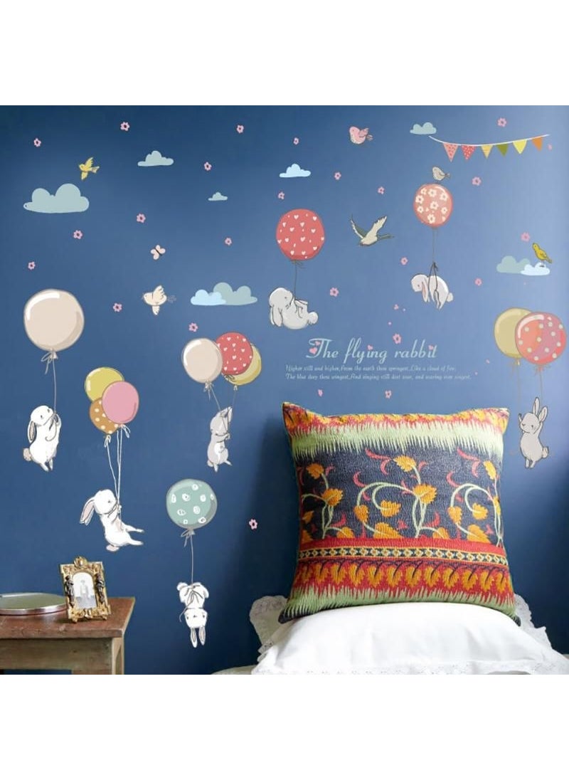 ZOOYOO Flying Balloon Cloud Rabbit Wall Sticker  - Image 1