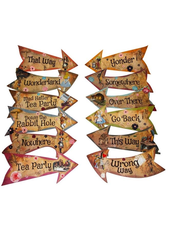 ASVP Shop Alice In Wonderland Party Vintage Style Arrow Signs/Mad Hatters Tea Party Props Pack Of 12 Signs - Image 1
