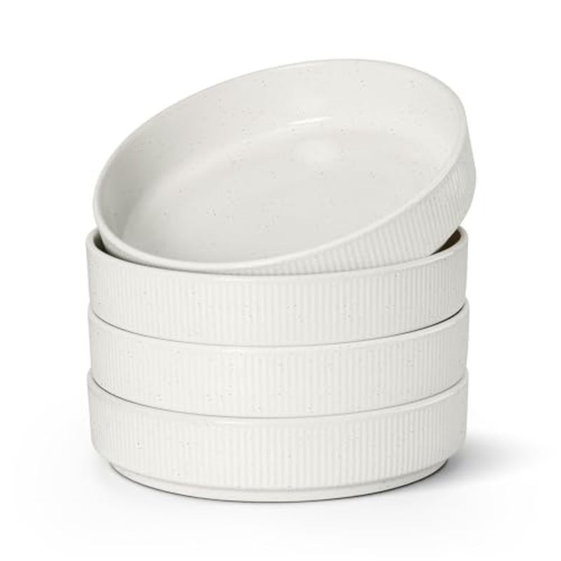Pasta Bowls Set of 4, 35oz Large Salad Bowl Plate for Dinner Serving Soup, Wide and Shallow Ceramic Stoneware Pasta Plates, Microwave and Dishwasher Safe, Textured Stripes and, 8" - Image 1