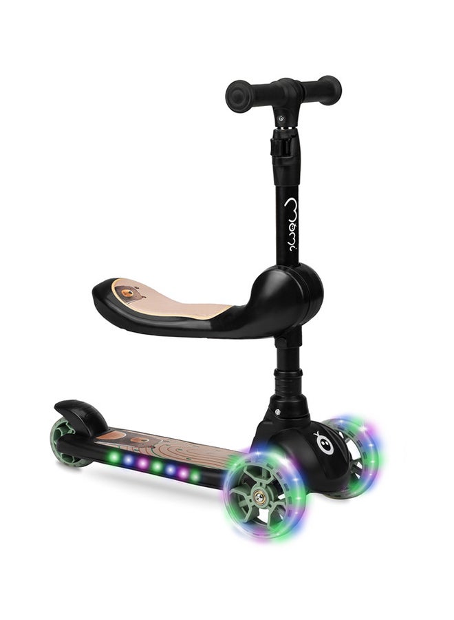 Momi Kiuru 2in1Scooter And Ride-On For Girls & Boys with Balance Function, LED's Wheels, ABEC 7 Bearings, 3 Position Handle Bar, Light weight 2.3 Kg, Age from 3+ Year Black - Image 1