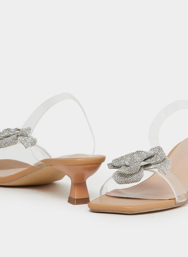 Styli Metallic Flower Detail Transparent Strap Kitten Heel Sandals  - Image 3