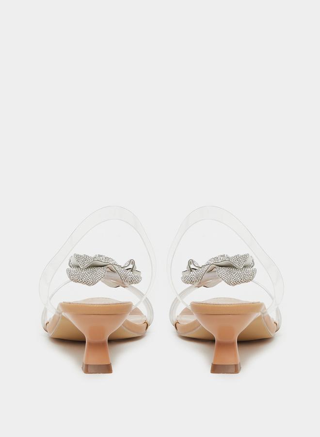 Styli Metallic Flower Detail Transparent Strap Kitten Heel Sandals  - Image 4