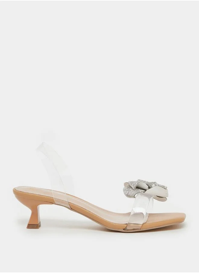 ستايلي Metallic Flower Detail Transparent Strap Kitten Heel Sandals