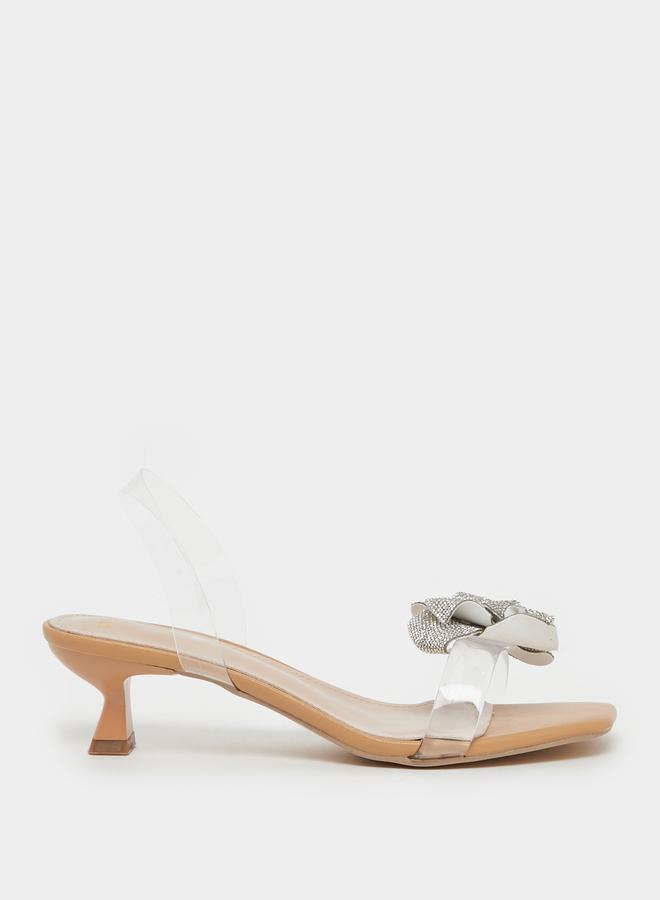 Styli Metallic Flower Detail Transparent Strap Kitten Heel Sandals  - Image 1