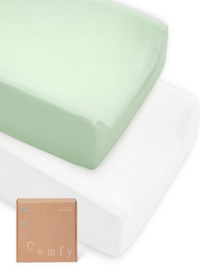 PurComfy Supersoft Diaper Changing Pad Covers, 2-Pack Premium Bamboo Viscose Change Table Pad Covers for Baby Girls and Boys, Hypoallergenic Stretchy Changing Table Cover Sheets - Image 1
