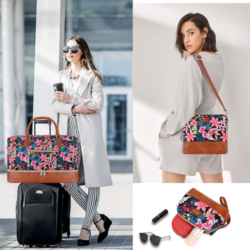 ITIEZY Weekender Bag for Women, Travel Duffel Bag Carry On Overnight Bag with Shoe Compartment Large Nylon Travel Tote Bag 21.5" with Toiletry Bag for Traveling Business Weekend Trip Gift 3Pcs Set, 9-Black - Image 2