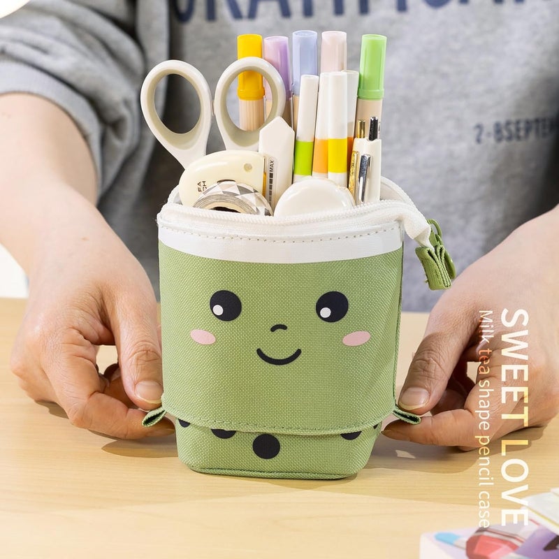 ANGOOBABY Standing Pencil Case Cute Telescopic Pen Holder Kawaii Stationery Pouch Makeup Cosmetics Bag for School Students Office Women Teens Girls Boys Christmas Gift (Green) - Image 5