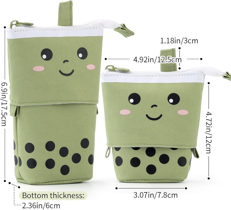 ANGOOBABY Standing Pencil Case Cute Telescopic Pen Holder Kawaii Stationery Pouch Makeup Cosmetics Bag for School Students Office Women Teens Girls Boys Christmas Gift (Green) - Image 3