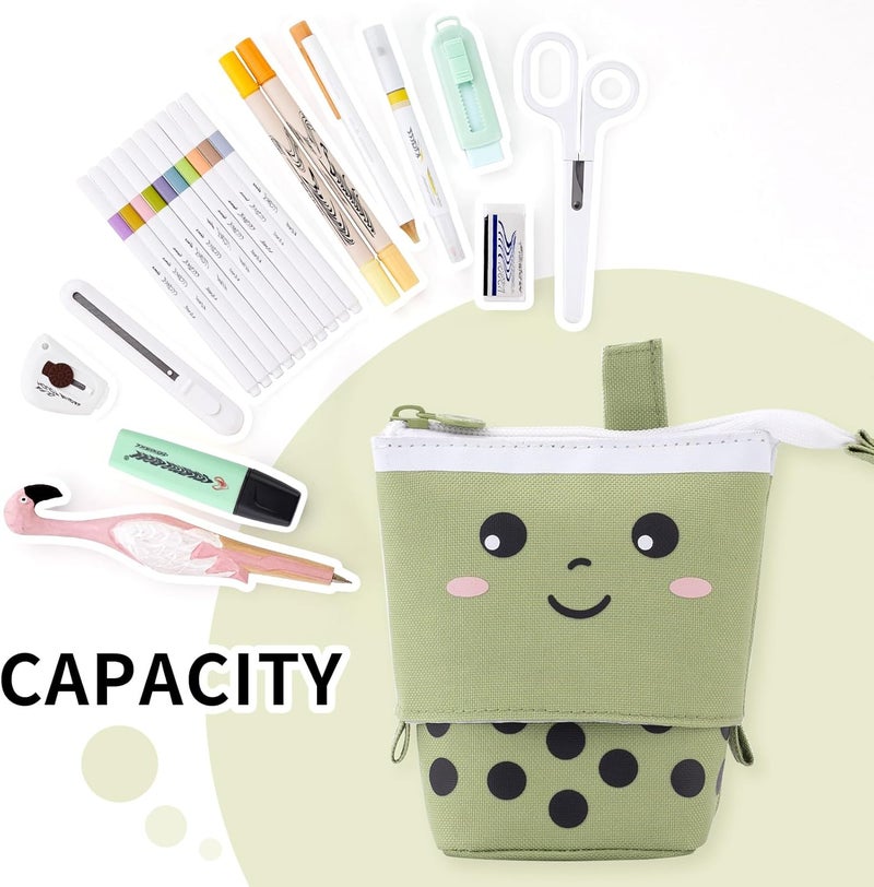 ANGOOBABY Standing Pencil Case Cute Telescopic Pen Holder Kawaii Stationery Pouch Makeup Cosmetics Bag for School Students Office Women Teens Girls Boys Christmas Gift (Green) - Image 4