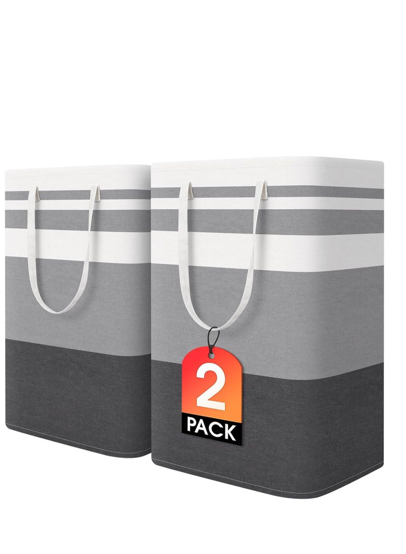 2-Pack Laundry Basket 75L, Waterproof, Freestanding Large Laundry Hamper, Collapsible Tall with Easy Carry Handles for Clothes Room Bedroom Bathroom Dorm - Image 1
