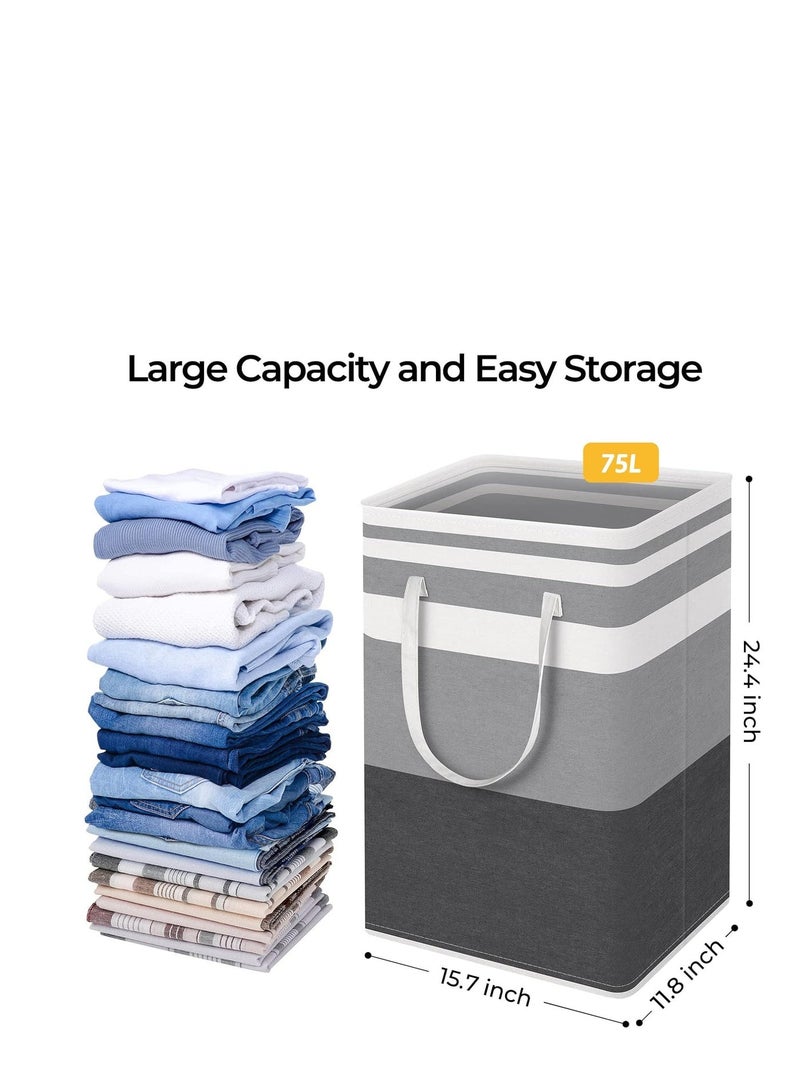 2-Pack Laundry Basket 75L, Waterproof, Freestanding Large Laundry Hamper, Collapsible Tall with Easy Carry Handles for Clothes Room Bedroom Bathroom Dorm - Image 4