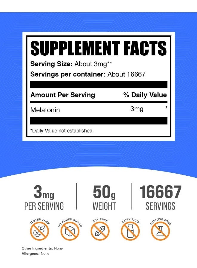 BulkSupplements مسحوق الميلاتونين 3 ملغ للبالغين - عبوة 50 غرام - Image 2