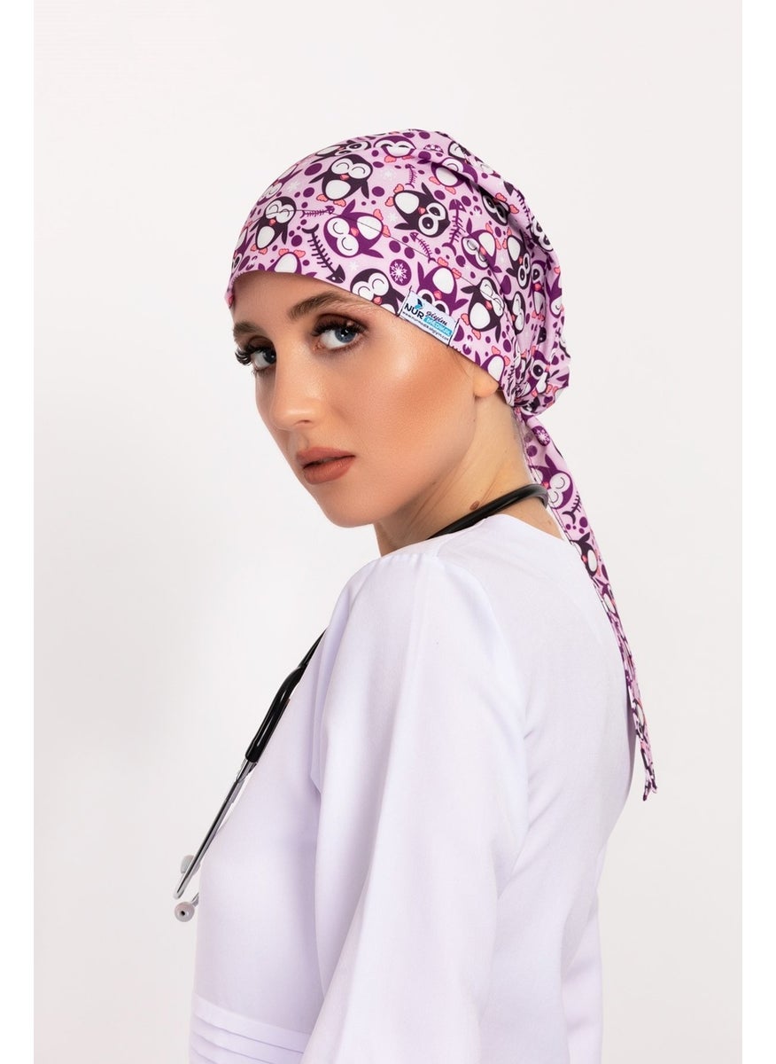 Nur Medikal Giyim Nur Medical Clothing Cheerful Penguins Patterned Hijab Doctor Nurse Hospital Cook Surgical Cap  - Image 1