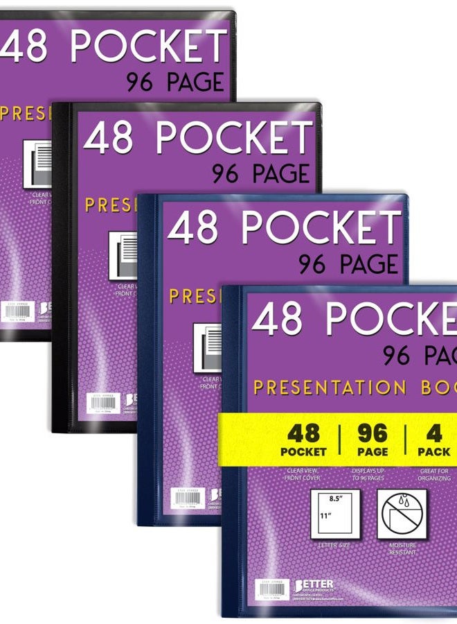 Better Office Products 48 Pocket Bound Presentation Book, with Clear View Front Cover, 96 Sheet Protector Pages, 8.5" x 11" Sheets, , Art Portfolio, Durable Poly Covers, Size - Image 1