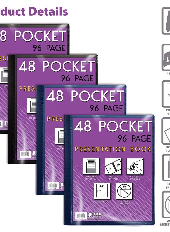 Better Office Products 48 Pocket Bound Presentation Book, with Clear View Front Cover, 96 Sheet Protector Pages, 8.5" x 11" Sheets, , Art Portfolio, Durable Poly Covers, Size - Image 3