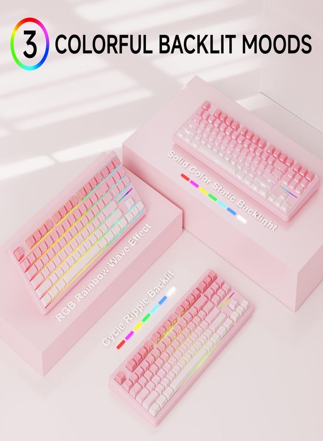 Eweadn لوحة مفاتيح الألعاب السلكية EWEADN V80 TKL RGB، تصميم مضغوط بنسبة 80% مع مفاتيح PBT، مفتاح غشاء هادئ للغاية، 26 مفتاح مضاد للتداخل، لوحة مفاتيح مريحة لألعاب الكمبيوتر المحمول - وردي متدرج - Image 2