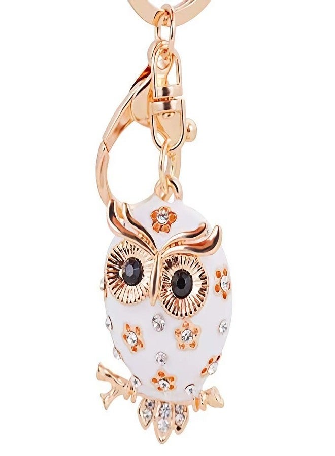 Axmerdal Women Lovely Owl Keychain Shiny Rhinestones Purse Charm Handbag Car Pendant Bag Key Ring (white) - Image 1