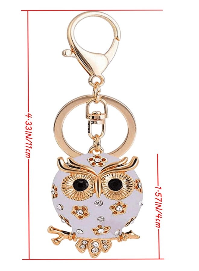 Axmerdal Women Lovely Owl Keychain Shiny Rhinestones Purse Charm Handbag Car Pendant Bag Key Ring (white) - Image 2