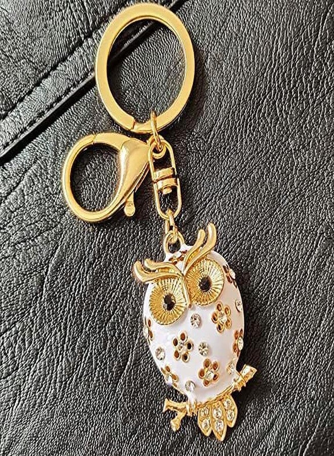 Axmerdal Women Lovely Owl Keychain Shiny Rhinestones Purse Charm Handbag Car Pendant Bag Key Ring (white) - Image 3