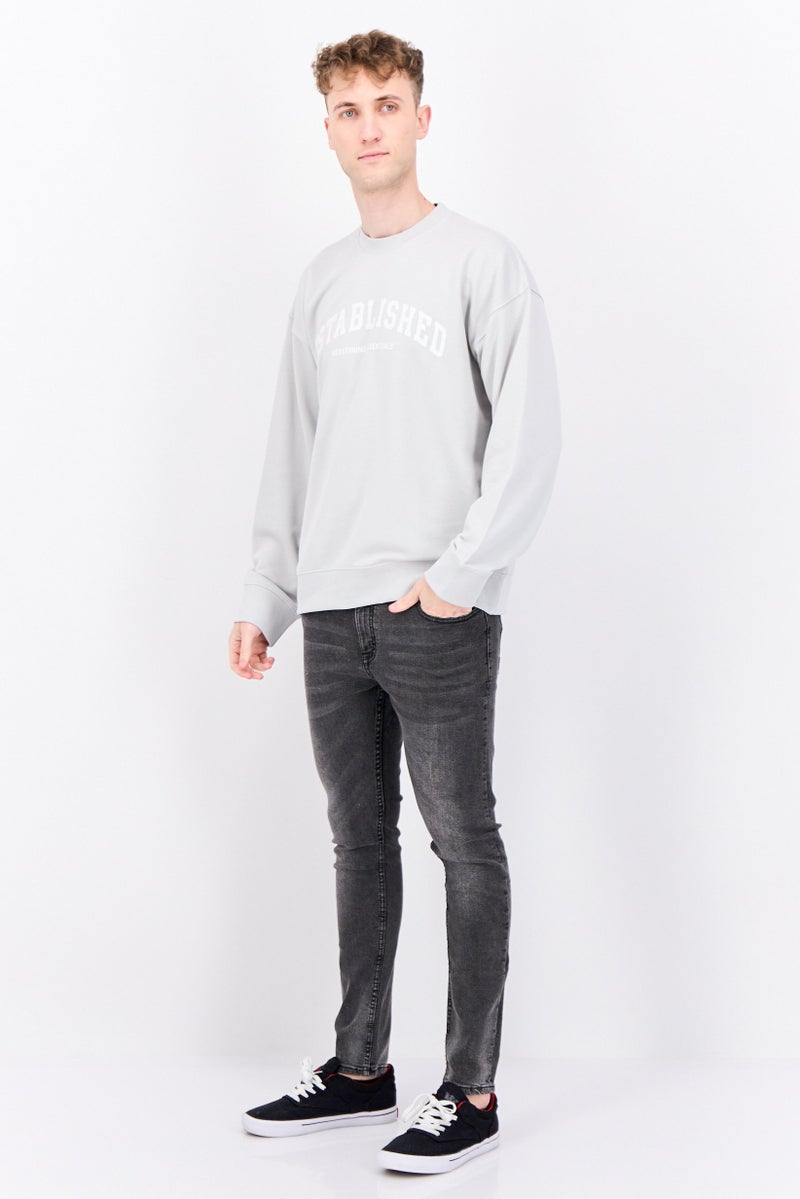 Established Redefining Essentials Men Crew Neck Long Sleeves Brand Logo Sweatshirt, Grey - Image 2