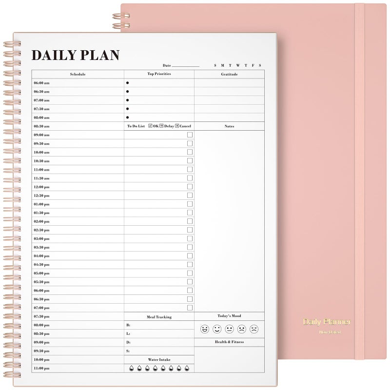 Asten Daily Planner with To Do List, Hourly Agenda, Spiral Notebook - Day Planner for Women, Men & ADHD - 8.5" x 11" (Pale Pink) - Image 1