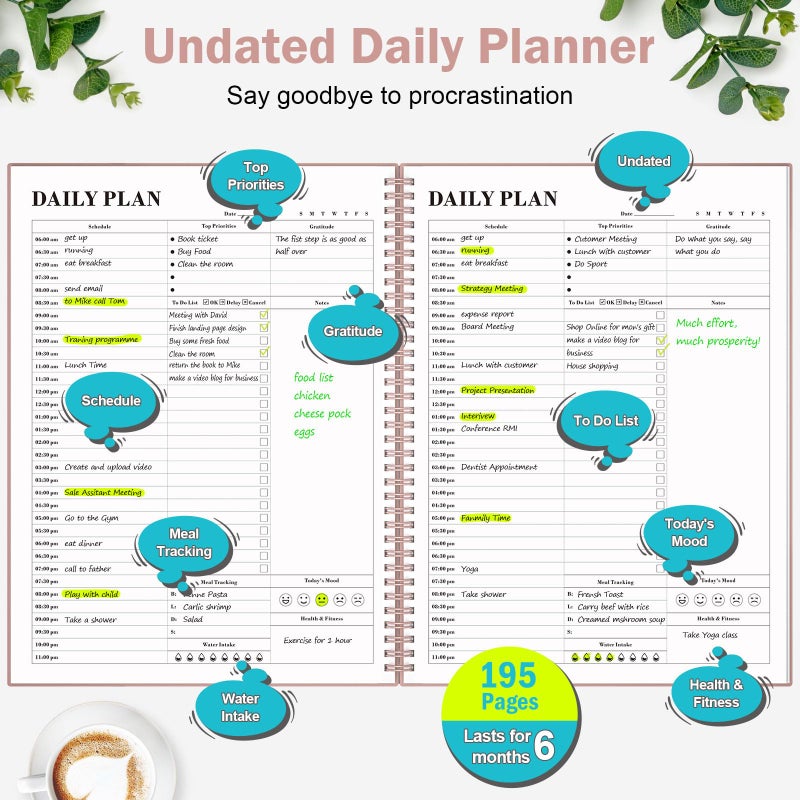 Asten Daily Planner with To Do List, Hourly Agenda, Spiral Notebook - Day Planner for Women, Men & ADHD - 8.5" x 11" (Pale Pink) - Image 2