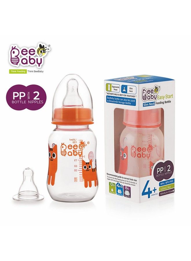Beebaby Easystart Slim Neck Baby Feeding Bottle With 4 Anticolic Gentle Touch Silicone Nipples For New Born Infant Babies 100% Bpa Free. (125 Ml Orange 1) - Image 3