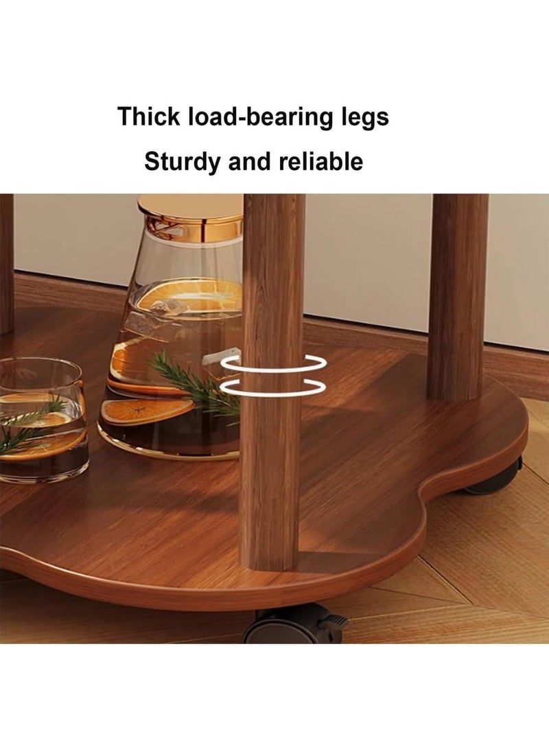 Bukela Flower Shape Side Table for Sofa, Modern Living Room Accent Table with Open Shelf, Small End Table with 2 Lockable Wheels, 2-Tier Bedside Table for Living Room Bedroom,Walnut,60x60x48cm - Image 4