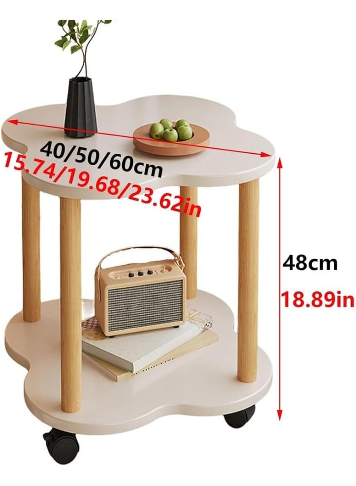 Bukela Flower Shape Side Table for Sofa, Modern Living Room Accent Table with Open Shelf, Small End Table with 2 Lockable Wheels, 2-Tier Bedside Table for Living Room Bedroom,Walnut,60x60x48cm - Image 2