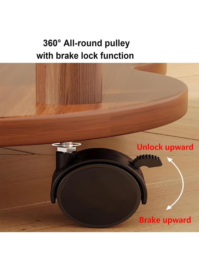Bukela Flower Shape Side Table for Sofa, Modern Living Room Accent Table with Open Shelf, Small End Table with 2 Lockable Wheels, 2-Tier Bedside Table for Living Room Bedroom,Walnut,60x60x48cm - Image 5