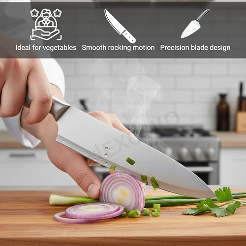 HEXONIQ® Kitchen Knife Set, 12" Chef & 11.2" Cleaver High Carbon Stainless Steel Ultra Sharp Cooking Knife with Ergonomic Non-Slip Handle, Rustproof, Scratch Resistant, Silver, Pack of 2 - Image 5
