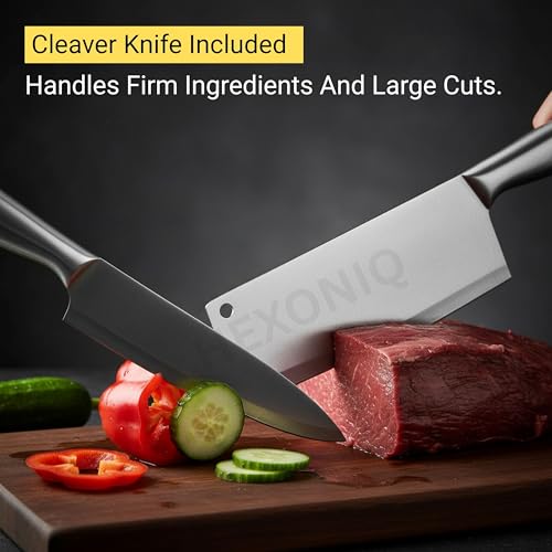 HEXONIQ® Kitchen Knife Set, 12" Chef & 11.2" Cleaver High Carbon Stainless Steel Ultra Sharp Cooking Knife with Ergonomic Non-Slip Handle, Rustproof, Scratch Resistant, Silver, Pack of 2 - Image 2