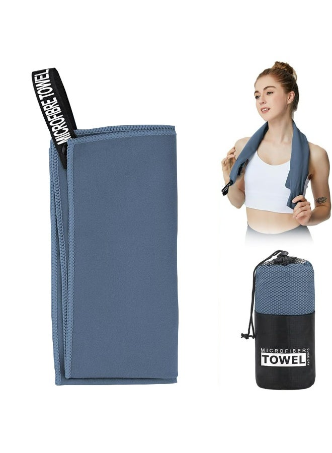 عبوة واحدة من منشفة رياضية سريعة الجفاف 40 × 80 سم من الألياف الدقيقة الناعمة وخفيفة الوزن منشفة رياضية مثالية للسفر والتخييم والسباحة على الشاطئ، لون أزرق داكن - Image 1